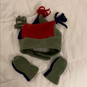 LL Bean Jester hat and matching mittens 6-12 mo.